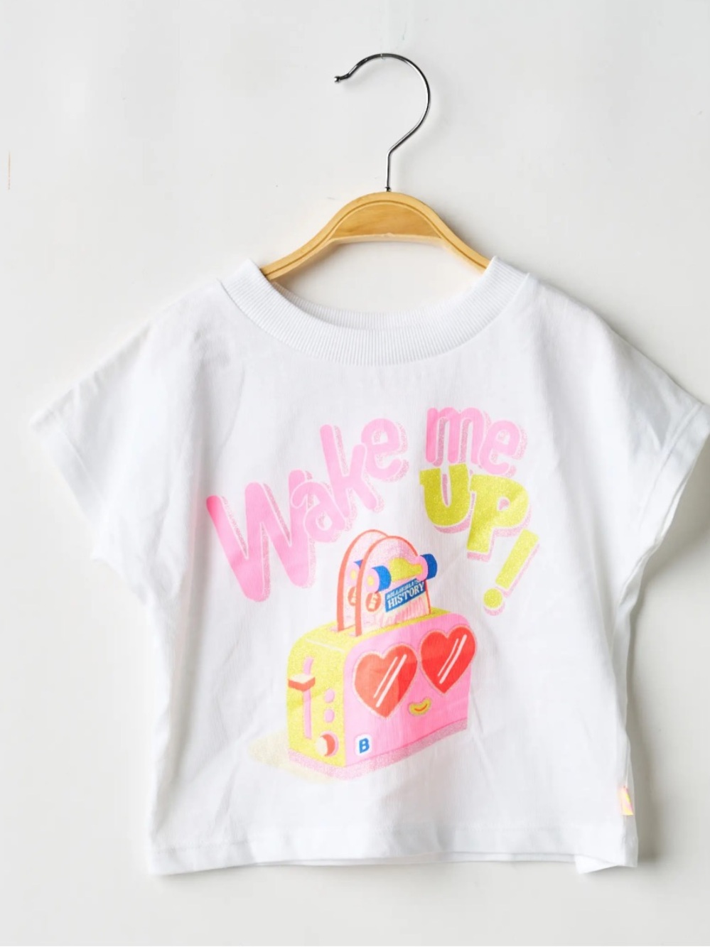 Billieblush White Tee with Pink & Yellow 'Wake Me Up' Sz 6/114